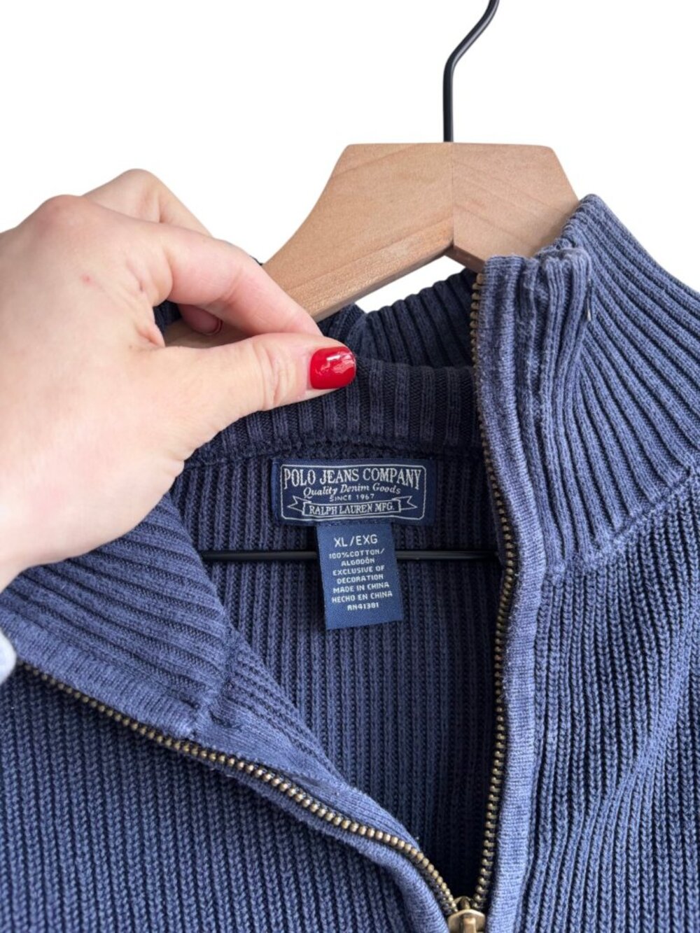 Vintage 90s Ralph Lauren Polo Jeans Company Flag Logo Sweater Cotton Blue XL - Picture 4 of 5